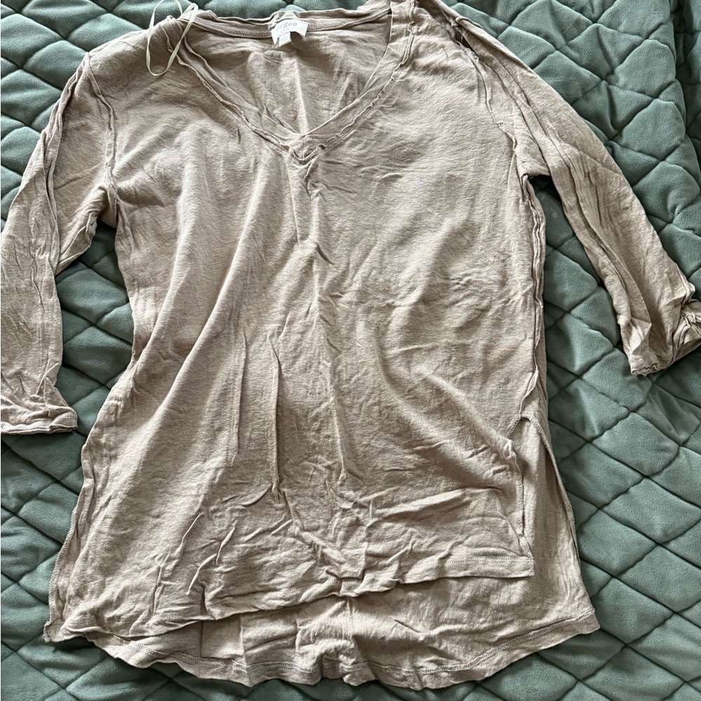 Women's Beige V-Neck Top